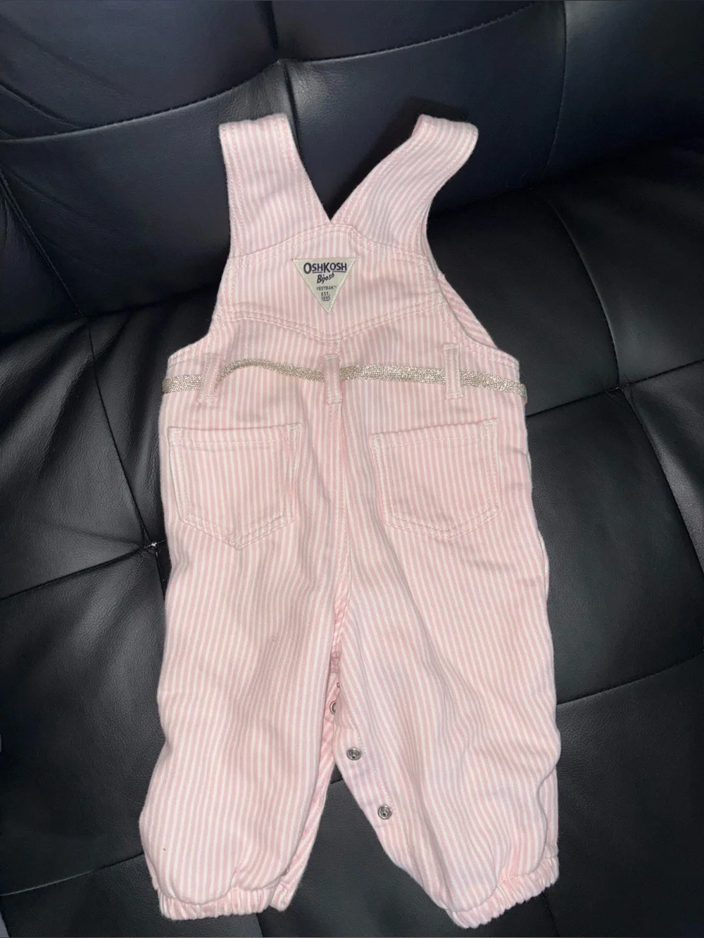 Oshkosh Baby Pink Denim Hickory Stripe Overalls 6ms
